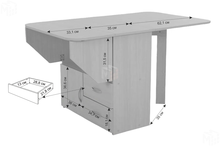 Стол-тумба раскладной дуб сонома