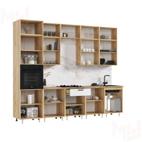 Кухня Рио NEW 3,0м (490) комп №3/1 (Белый глянец/Дуб крафт, дуб крафт (Дуб вотан)
