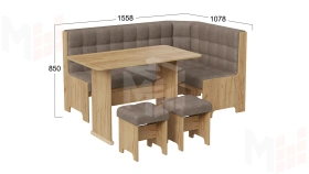 Кухонный уголок Флорида Дуб Крафт золотой, Микровелюр Wellmart Latte