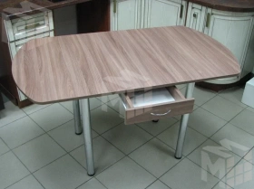 Стол Евро поворотно-раскладной с ящиком 780*590 (ясень шимо тёмный), ножки хром