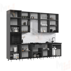 Кухня Рио NEW 3,0м (490) комп №3/1 (Бетон светлый/Бетон темный, Графит (Кастилло темный)
