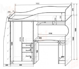 Кровать Фанки-4/1 + тумба 13/8СВ + кровать нижняя 13/7СВ