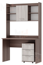 Компьютерный стол ПКС-9 с надстройкой и выкатной тумбой Шимо темный-Шимо светлый