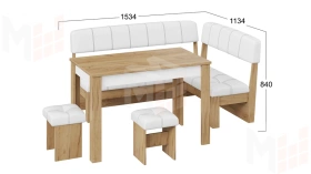 Кухонный уголок Альфа - МФ-100.001 Дуб Крафт золотой, Белый кожзам