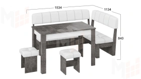 Кухонный уголок Альфа - МФ-100.001 Ателье темный, Белый кожзам