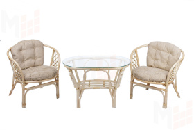 Комплект Багама Дуэт с простыми бежевыми подушками и овальным столом