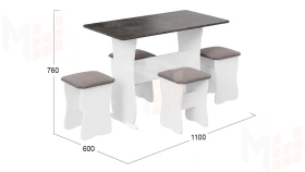 Обеденная группа тип 1 - МФ-101.006 Белый, Ателье темный,  Иск.замша Stone