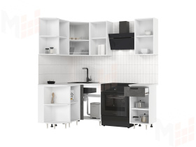 Кухня Рио New угловая 2,0*1,3 м Бетон светлый/Бетон темный, Белый (Антарес)