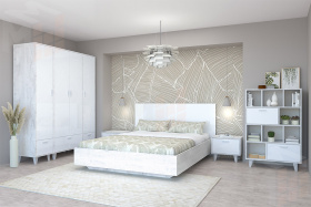 Спальный гарнитур ЭГО Бетон Светлый/Белый Глянец Вариант 2