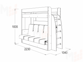 Кровать двухъярусная с диваном Омега 17