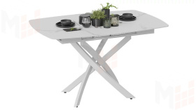 Стол обеденный раздвижной Манхеттен Т1 Белый муар, Стекло матовое белый мрамор