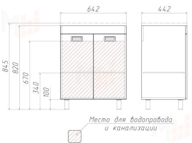 Тумба под умывальник "Elen 65" Cube без ящика Домино