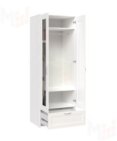 Шкаф Сириус 2 двери 1 ящик с зеркалами, белый (высота 220 см)