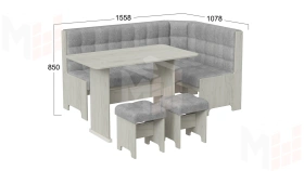 Кухонный уголок Флорида Дуб крафт белый, Микровелюр Wellmart Silver