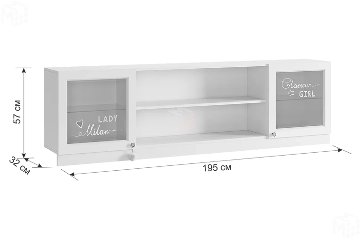 Секция навесная Гламур  белый/белый глянец