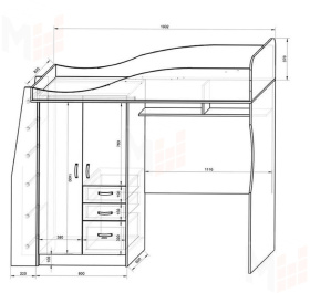 Кровать-чердак Пираты ПР-4/1 + стол письменный ПР-13/1