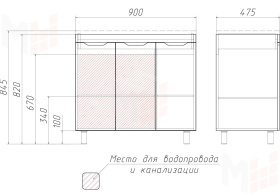 Тумба под умывальник "Andrea 90" 3D без ящика Домино