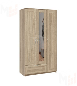 Шкаф Сириус 3 двери с зеркалом 1 ящик, сонома (высота 220 см)