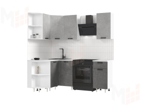 Кухня Рио New угловая 2,0*1,3 м Бетон светлый/Бетон темный, Белый (Антарес)