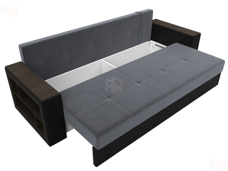 Диван прямой Дубай Лайт полки слева ( Серый\Черный )