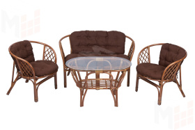 Комплект Багама с диваном и простыми коричневыми подушками (овальный стол)