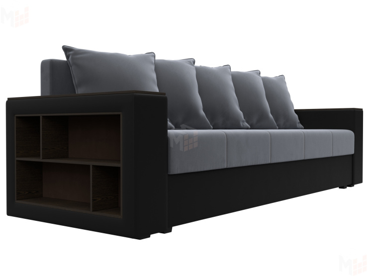 Диван прямой Дубай Лайт полки слева ( Серый\Черный )