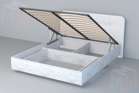 Кровать 031 Эго  Бетон Светлый/Белый Глянец  (Пуговицы) ПМ 1600х2000