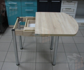 Стол Евро поворотно-раскладной с ящиком 780*590 (сонома), ножки хром