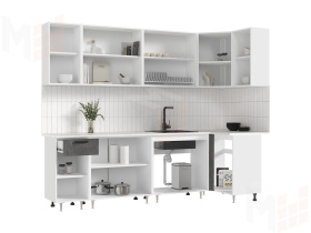 Кухня Рио New угловая 2,6*1,0 м (490) Бетон темный/бетон светлый, Белый (Антарес)