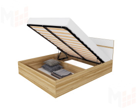 Кровать Ненси 1,6 с подъемным механизмом (дуб золотой/белый глянец)