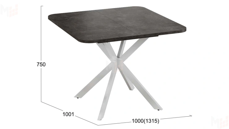 Стол обеденный раздвижной Лиссабон Тип 1 Белый муар, Ателье темный