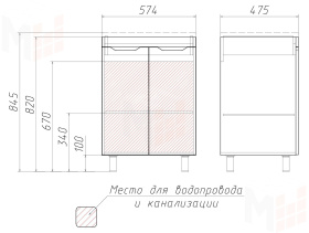 Тумба под умывальник "Andrea 58" 3D без ящика Домино