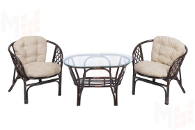 Комплект Багама Дуэт с простыми бежевыми подушками и овальным столом