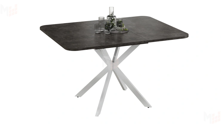 Стол обеденный раздвижной Лиссабон Тип 1 Белый муар, Ателье темный
