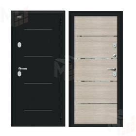 Входная металлическая дверь Thermo Лайн Букле черное/Cappuccino Veralinga