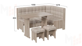 Кухонный уголок Флорида Дуб Сонома трюфель, Микровелюр Wellmart Dark Beige