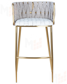 Стул барный DOBRIN EMMA GOLD (белый PU (T-01), белая ткань (F-49))