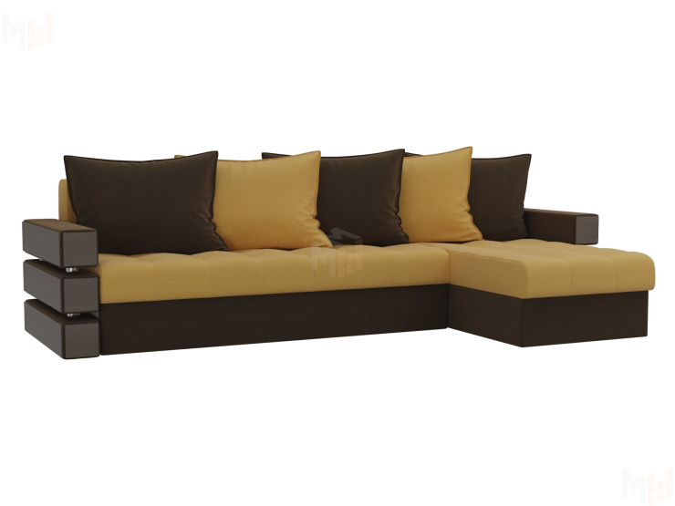 Угловой диван Венеция правый угол (Желтый\коричневый)