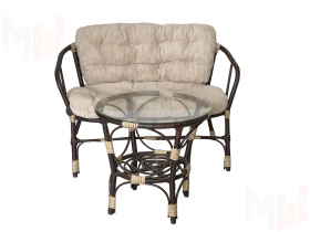 Комплект Багама с диваном и простыми бежевыми подушками (полиротанг)