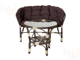 Комплект Багама с диваном и коричневыми ушастыми подушками (полиротанг)