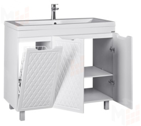 Тумба под умывальник "Andrea 100" 3D с корзиной для белья Домино