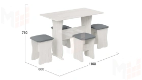 Обеденная группа тип 1 - МФ-101.006 Дуб крафт белый, Велюр Серый