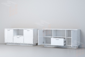 Тумба Т-2 ПД Эго Бетон Светлый/Белый Глянец